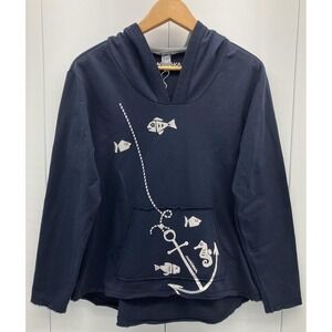 Marushka Hoodie Womens Medium‎ Nautical Anchor Seahorse Graphic Pullover